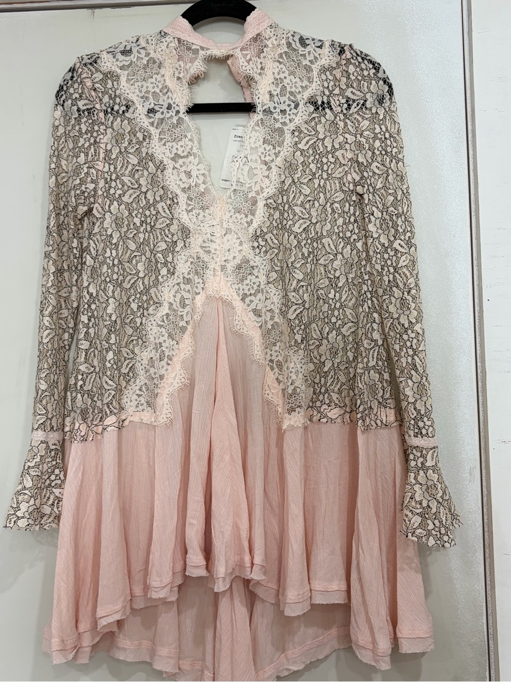 Free People Blush Pink Lace-Overlay Robe and Slip Set